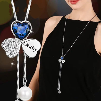 Collier Femme Long Gray Crystal Necklaces &amp; Pendants for Women Round Statement Necklace