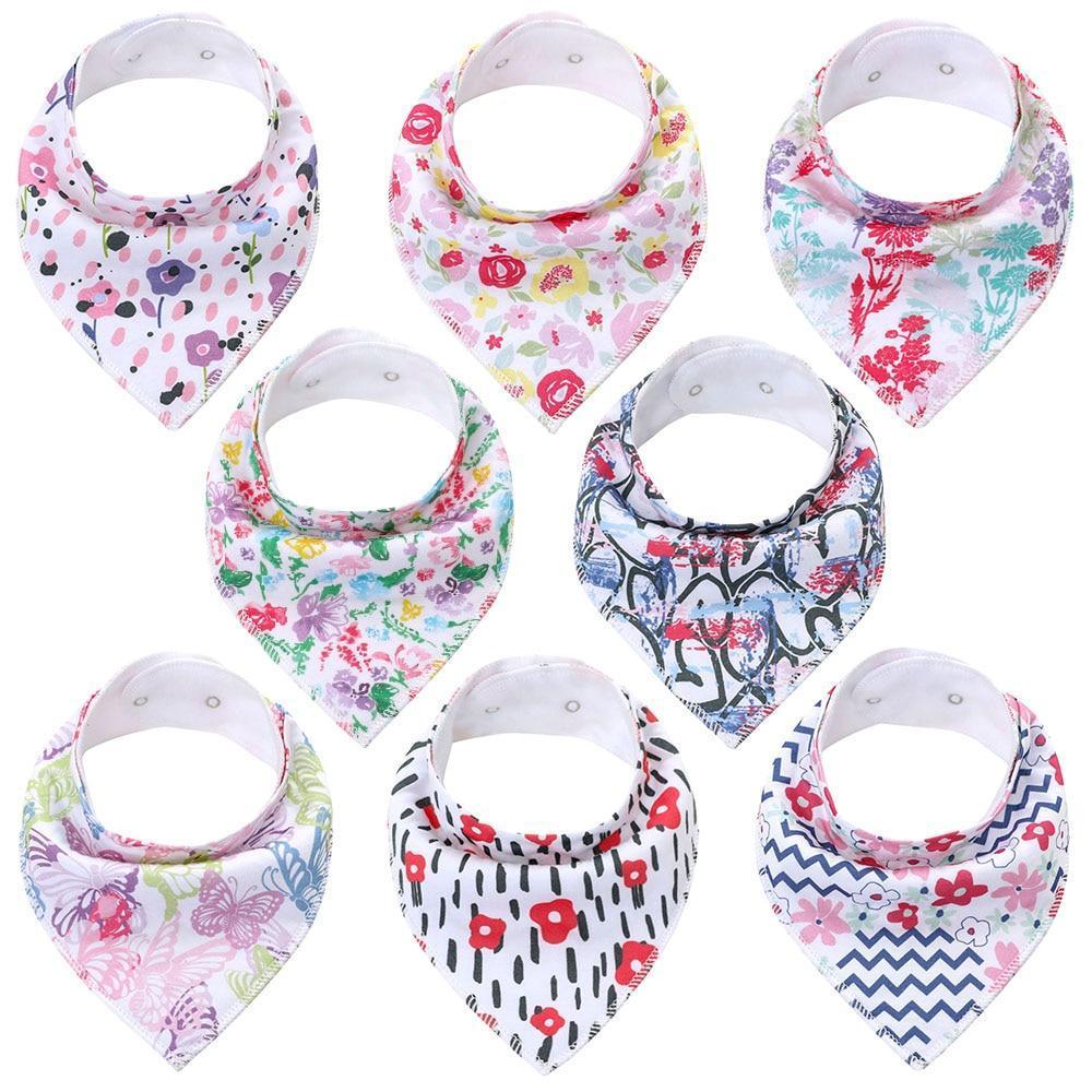 8PCS/SET Comfortable Colorful 100% Organic Cotton Adjustable Snaps Bandana Saliva Bibs For Baby Boys &amp; Girls Kids