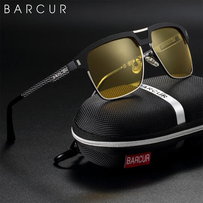 BARCUR Polarized Men’s Sunglasses – Fashionable Square Stainless Steel Frame UV400 Protection Anti-Reflective Outdoor Sports &amp; Driving Eyewear – Original Design Casual Style with Premium Polycarbonate Lenses