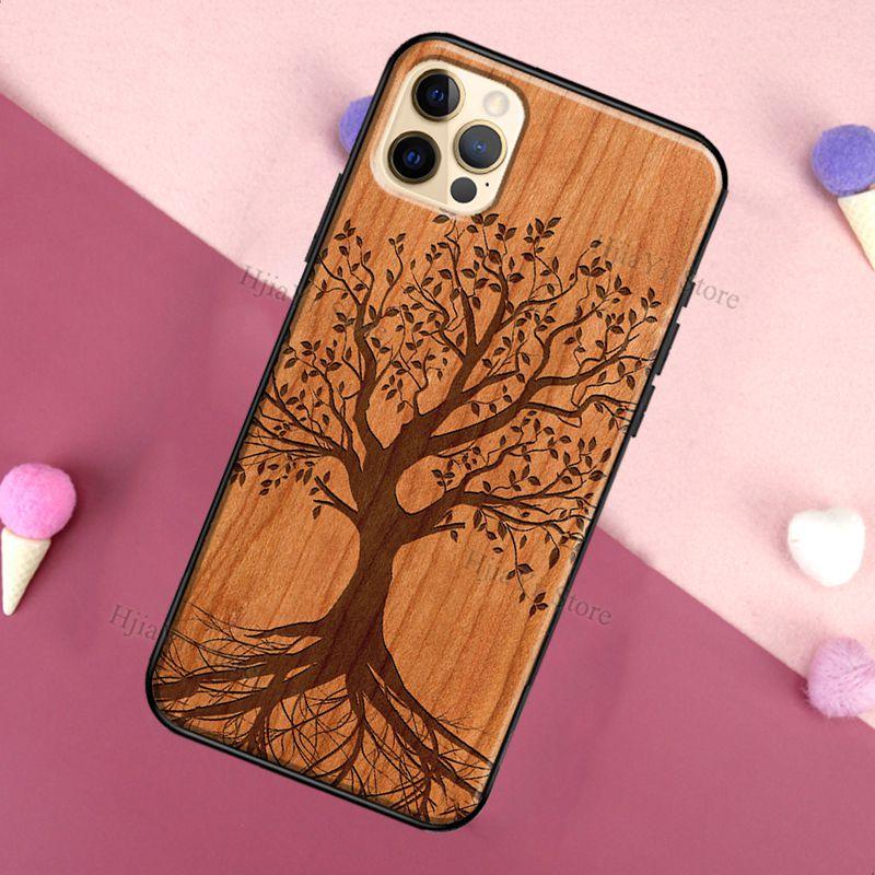Vintage Tree Flower Bamboo Wood Case For iPhone Pro Max 12 13 min SE For iPhone 13 Shockproof Wooden Texture Protective Cover Unique &amp; Classy Wooden Case