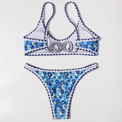 ZTVitality Swimwear Women 2025 New Arrival Print Whip Stitch Sexy Bikini Padded Bra Mid Waist Bandgae Swimsuit Brazilian Biquini