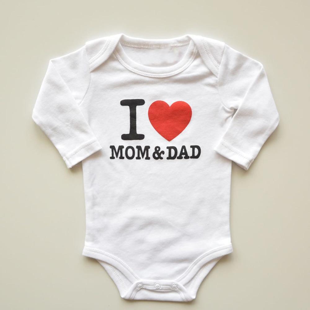 Baby Boys Girls Romper Cotton Long Sleeve Letter Print I Love Mom &amp; Dad Jumpsuit In Modern Design