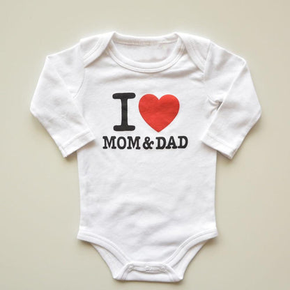 Baby Boys Girls Romper Cotton Long Sleeve Letter Print I Love Mom &amp; Dad Jumpsuit In Modern Design