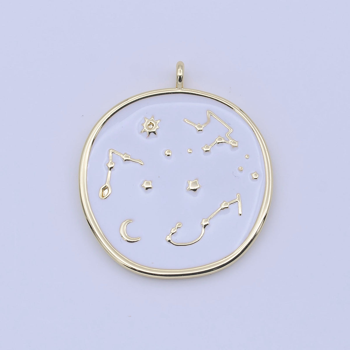 14K Gold Filled 30mm White, Black Enamel Constellation Star Celestial Round Charm | H274 H277