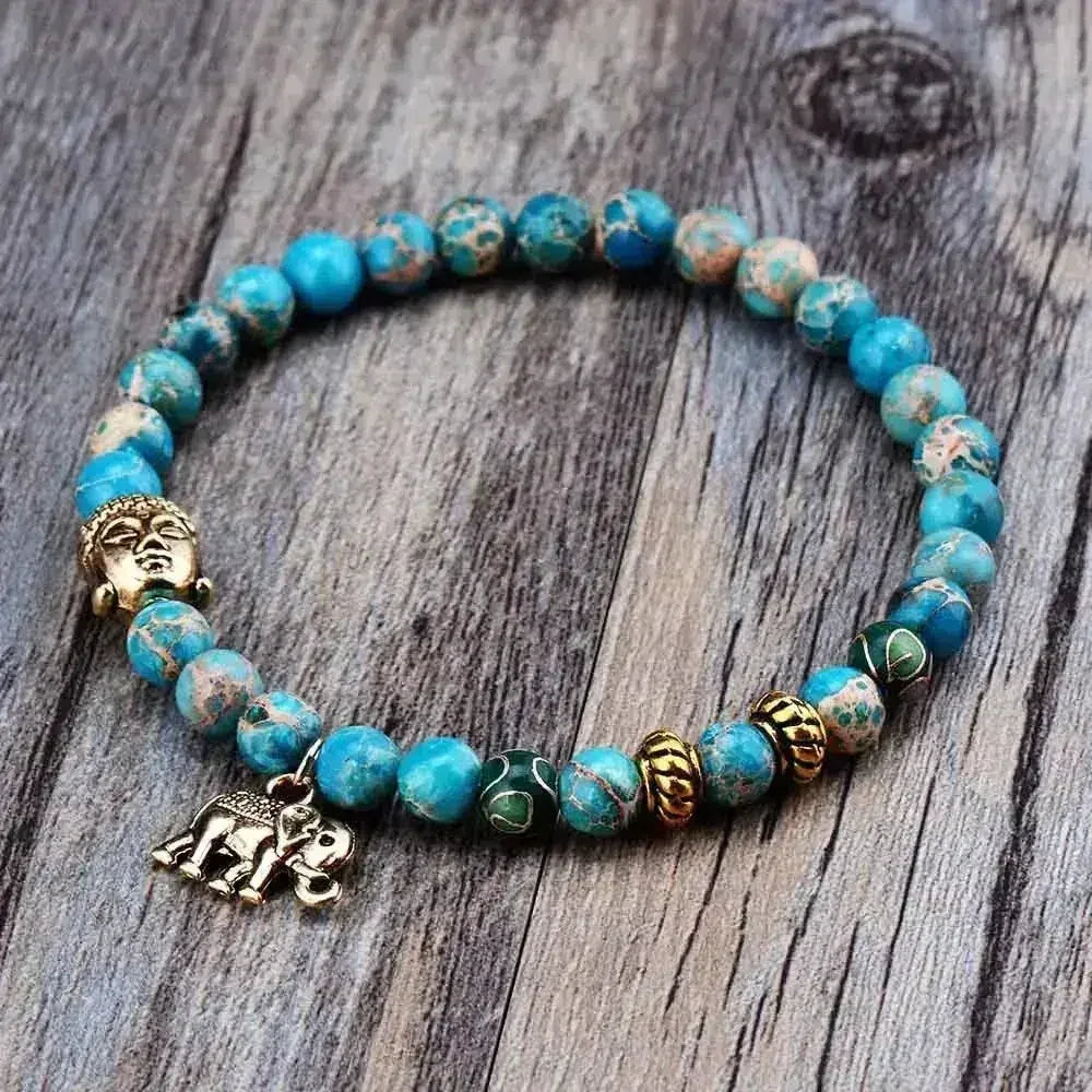 Elephant &amp; Buddha Bracelet – Natural Stone Meditation | 6mm Beads