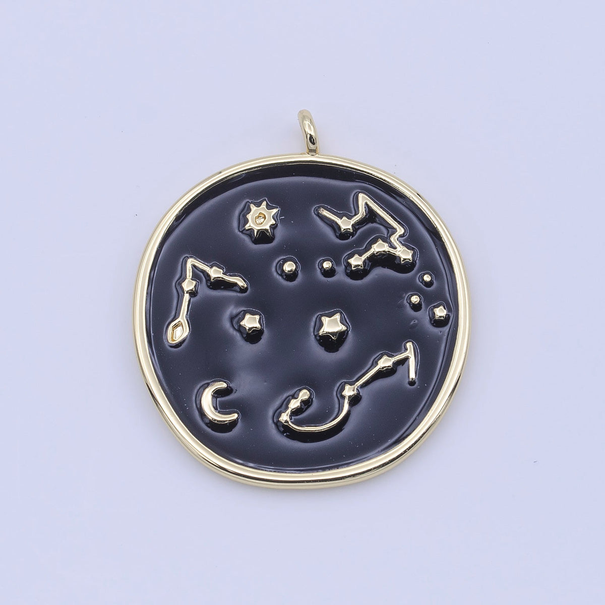 14K Gold Filled 30mm White, Black Enamel Constellation Star Celestial Round Charm | H274 H277