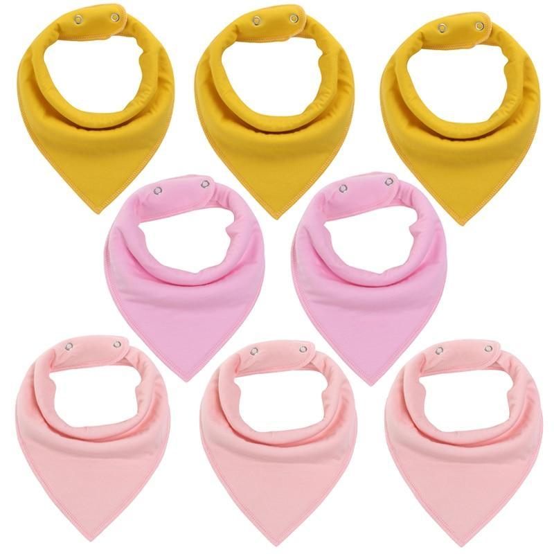 8PCS/SET Comfortable Colorful 100% Organic Cotton Adjustable Snaps Bandana Saliva Bibs For Baby Boys &amp; Girls Kids