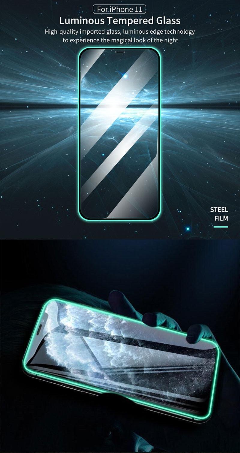 3Pcs Luminous Screen Protectors for iPhone 14 11 Pro Max 12 Mini XR X XS Glowing Tempered Glass for IPhone 13 Pro MAX 8 7 Plus Tempered-Glass Screen Protector Compatible with iPhone