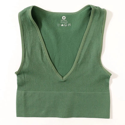Women Crop Top Sports Bras Sexy Tank Top Female Seamless Underwear V-Neck Camisole Sexy Lingerie Solid Color Vest Top M-XL