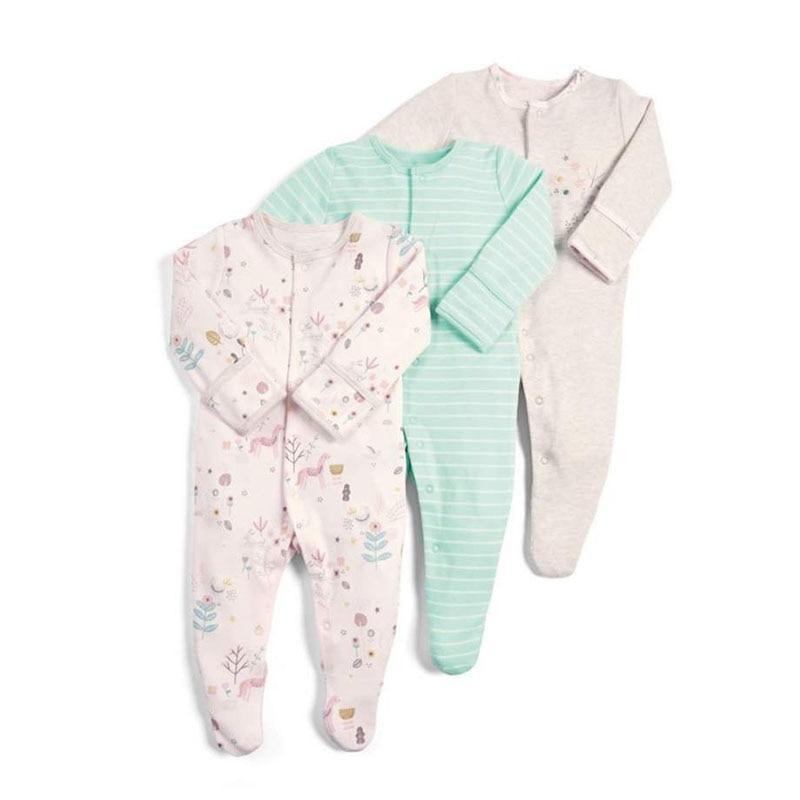 3Pcs Baby unisex Rompers  Long Sleeve Sleep suit Cartoon Jumpsuit Baby Pajamas Stes For Kids Between 0-12Months