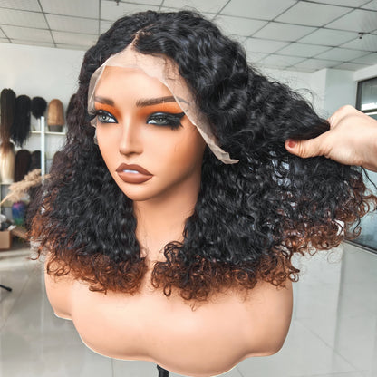 12A Honey Blonde 5*5 Lace Front 200% Remy Hair Short Highlight Rose Curly Pixie Cut Bob Highlight Human Hair Wig for Black Women