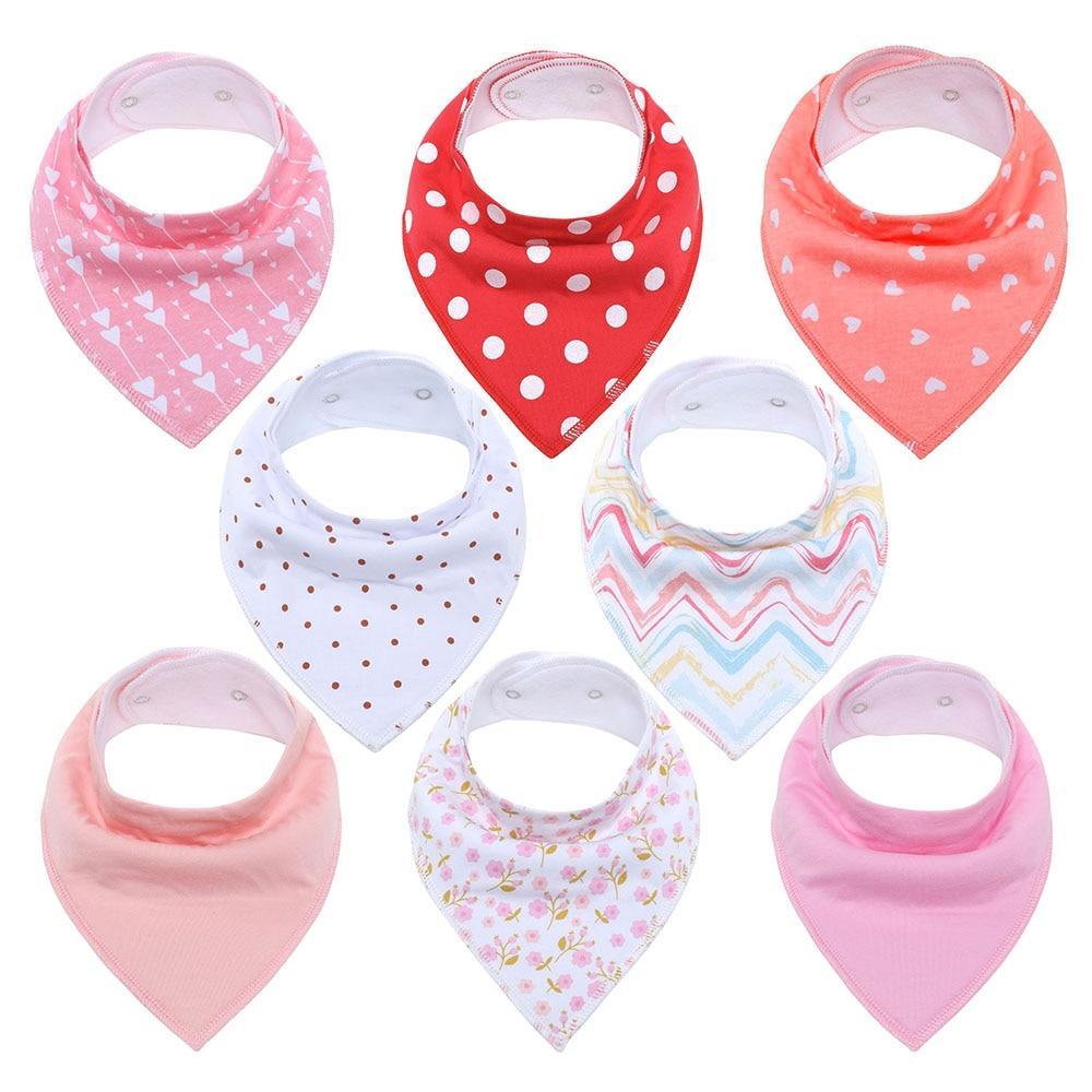 8PCS/SET Comfortable Colorful 100% Organic Cotton Adjustable Snaps Bandana Saliva Bibs For Baby Boys &amp; Girls Kids