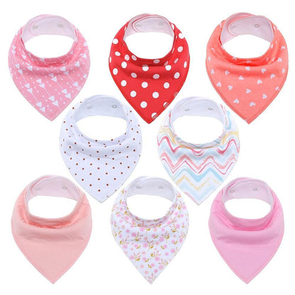 8PCS/SET Comfortable Colorful 100% Organic Cotton Adjustable Snaps Bandana Saliva Bibs For Baby Boys &amp; Girls Kids