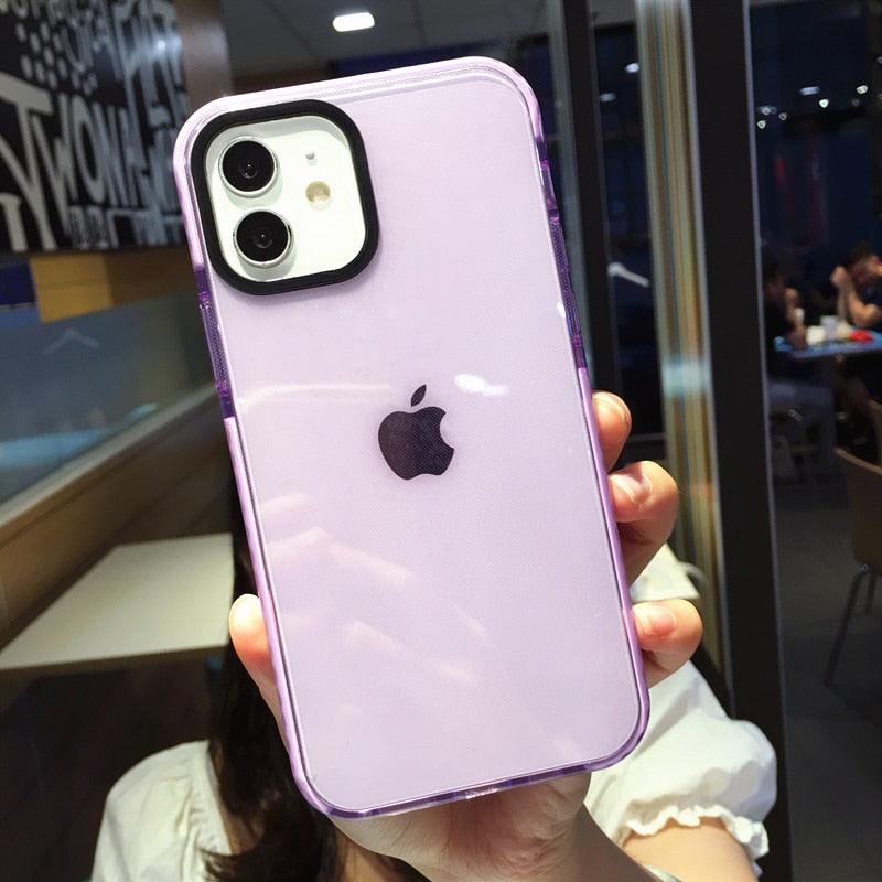 Fluorescent Color Shockproof Phone Case For iPhone 13 Pro Max 12 Mini 11 Transparent Soft Silicone Cover Transparent Case Glow In Dark Phone Case Luxury Square Case Cover For iPhone