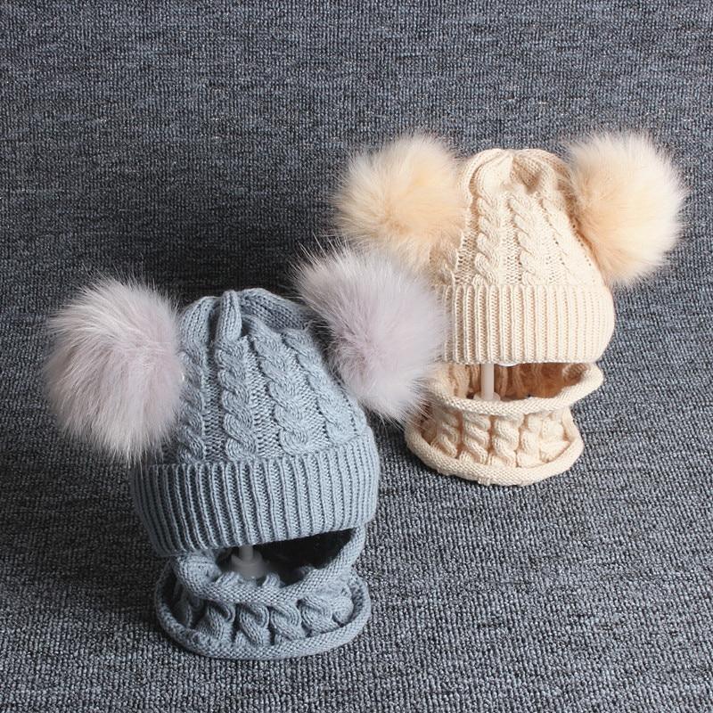 Cute Baby Hat &amp; Scarf Set Pompom Infant Baby Girl Winter Hat For Kids Warm Knitted for Girls