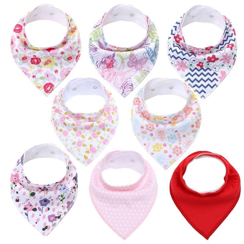 8PCS/SET Comfortable Colorful 100% Organic Cotton Adjustable Snaps Bandana Saliva Bibs For Baby Boys &amp; Girls Kids