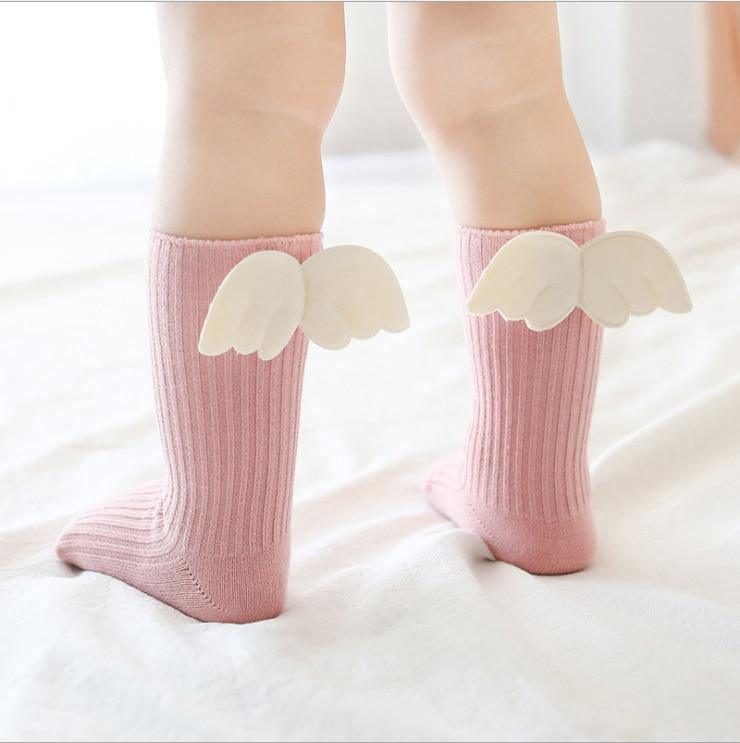 Luxury Modern Socks Baby Girls Knee High Socks With Angel wing  Summer Autumn Cotton Socks Solid Candy Color Toddler For Kids