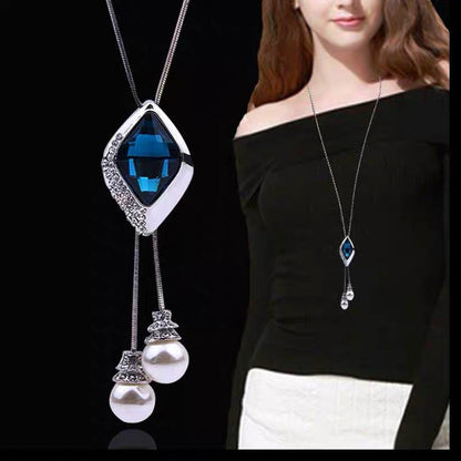 Collier Femme Long Gray Crystal Necklaces &amp; Pendants for Women Round Statement Necklace