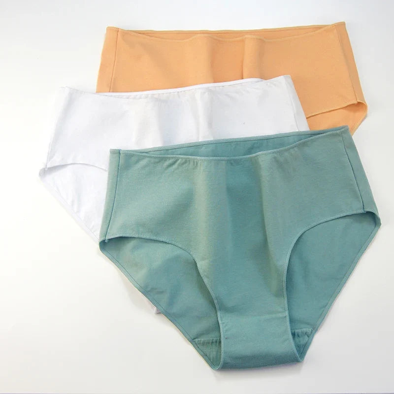 2Pcs/Set Cotton Briefs High Rise Panties Women Solid Color Underwear Comfort Lingerie M-2XL Panty Female Underpants Intimates