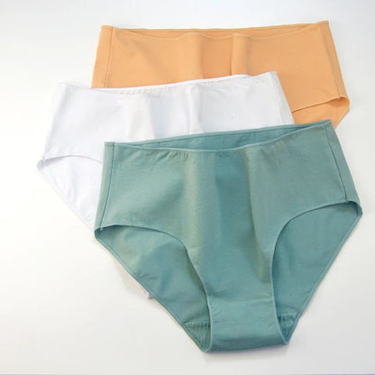 2Pcs/Set Cotton Briefs High Rise Panties Women Solid Color Underwear Comfort Lingerie M-2XL Panty Female Underpants Intimates