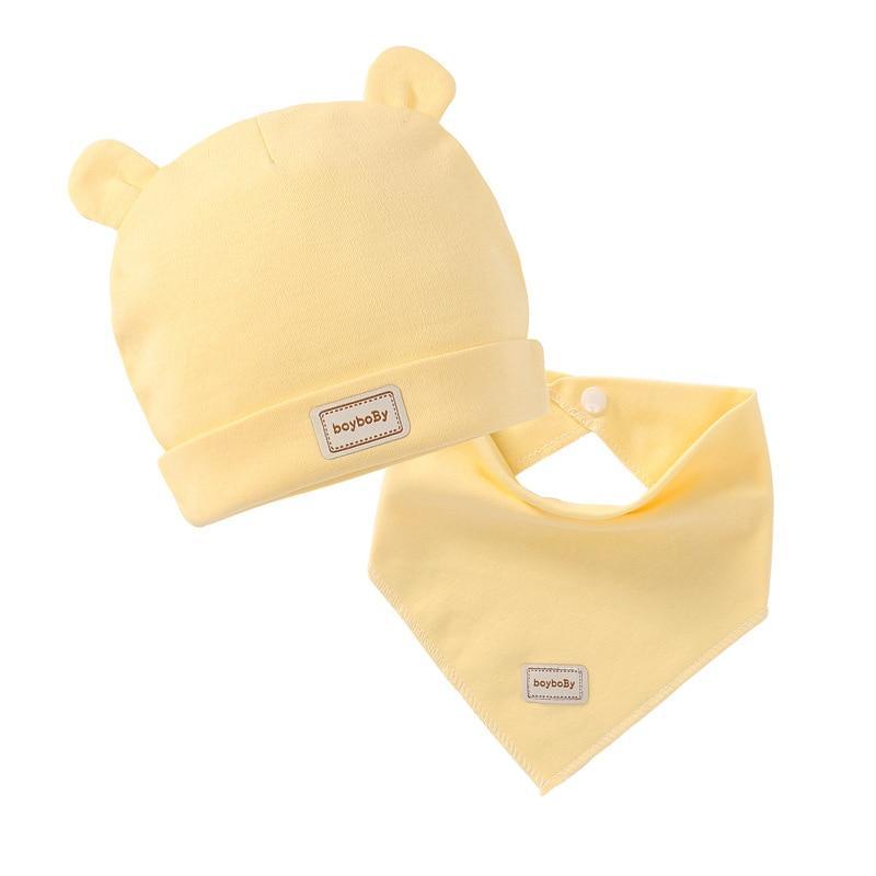 Cute Kids Hat with Bibs Candy Solid Colors for Boys and Girls Beanies Hats Cotton new Born Baby caps &amp; Bibs