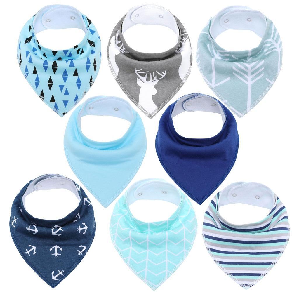 8PCS/SET Comfortable Colorful 100% Organic Cotton Adjustable Snaps Bandana Saliva Bibs For Baby Boys &amp; Girls Kids