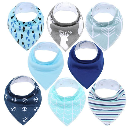 8PCS/SET Comfortable Colorful 100% Organic Cotton Adjustable Snaps Bandana Saliva Bibs For Baby Boys &amp; Girls Kids