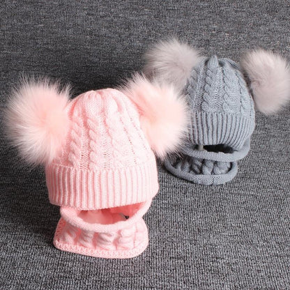 Cute Baby Hat &amp; Scarf Set Pompom Infant Baby Girl Winter Hat For Kids Warm Knitted for Girls