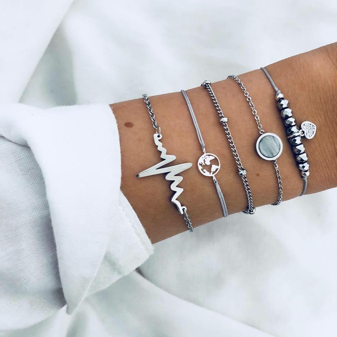 Boho Rose Map Bracelets &amp; Bangles for Women Bohemian Round  Charm Bracelet Set Fashion Multilayer Accessories Luxury Jewelry