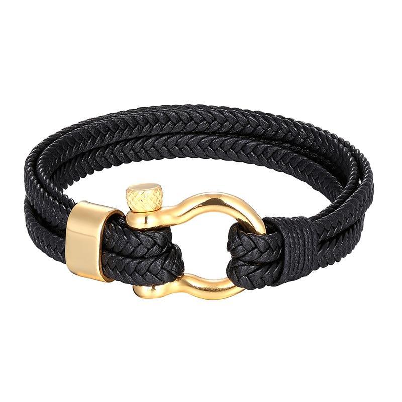 New Fashion Stainless Steel Bracelet Men Punk Genuine Leather Bracelets &amp; Bangles Charm Jewelry Anchor Style