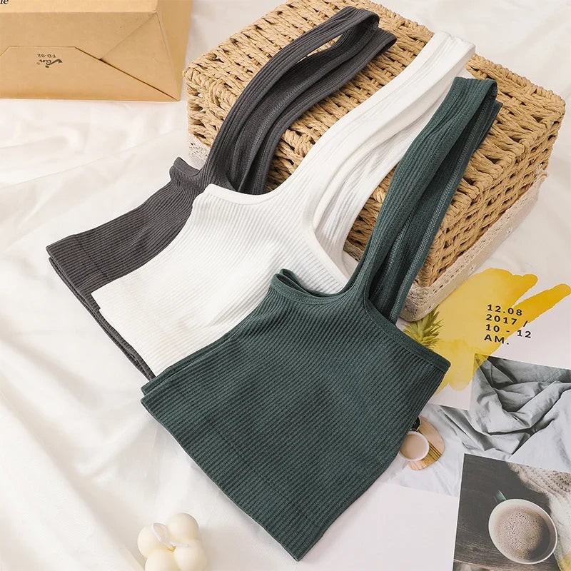 Square Neck Crop Top Women Seamless Underwear Top Solid Color Off Shoulder Cami Sexy Lingerie Sleeveless Tank Top Camisole
