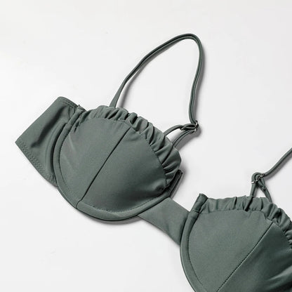 ZTVitality Solid Swimwear Women 2025 Newest Push Up Sexy Bikini Padded Bra Underwire Mid Waist Folds Swimsuit Brazilian Biquini