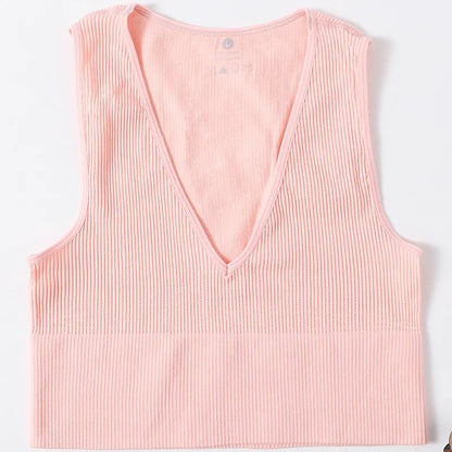 Women Crop Top Sports Bras Sexy Tank Top Female Seamless Underwear V-Neck Camisole Sexy Lingerie Solid Color Vest Top M-XL