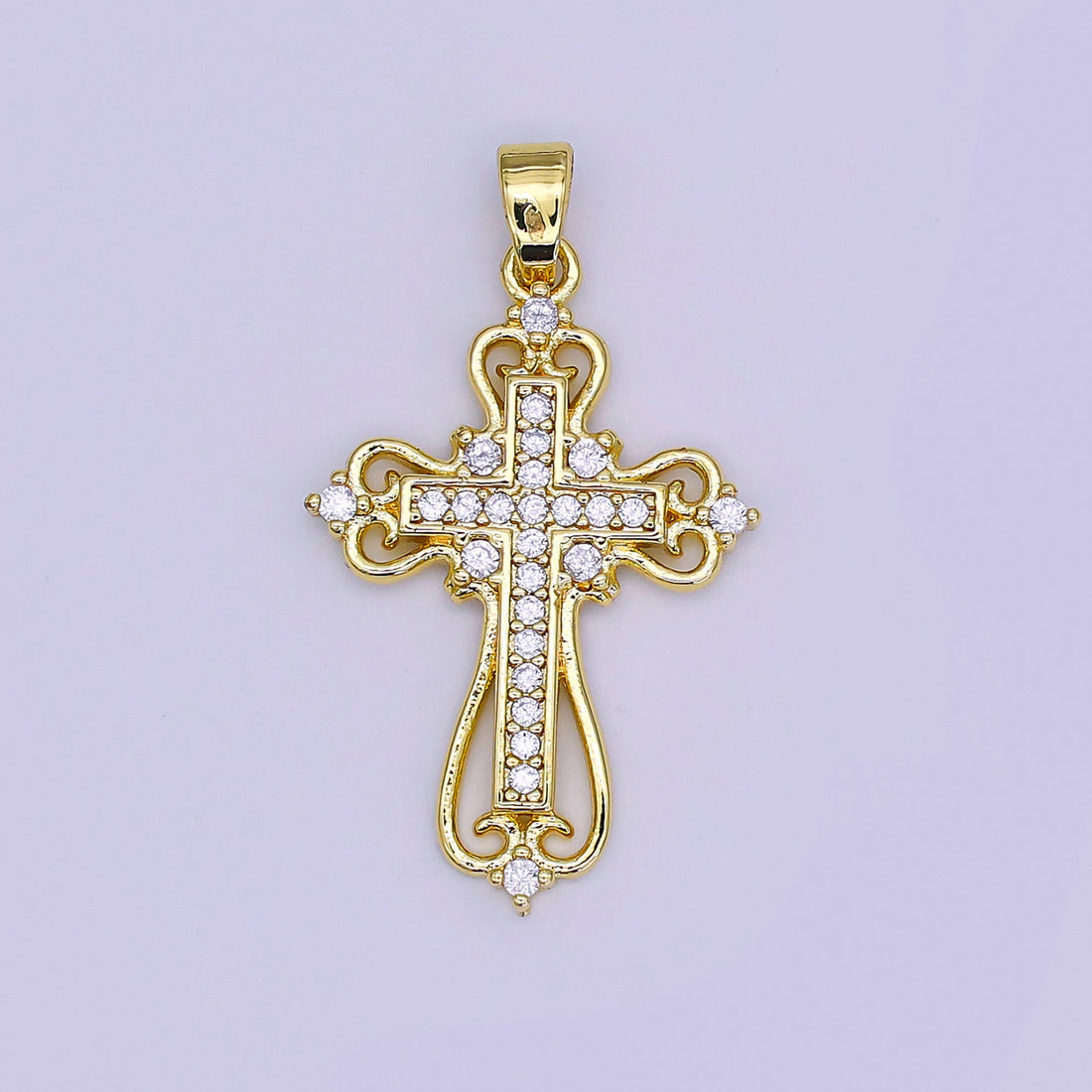 Beautiful Gold Ornate Cross Necklace Pendant Charm for Religious Christian Catholic Jewelry Making H-404