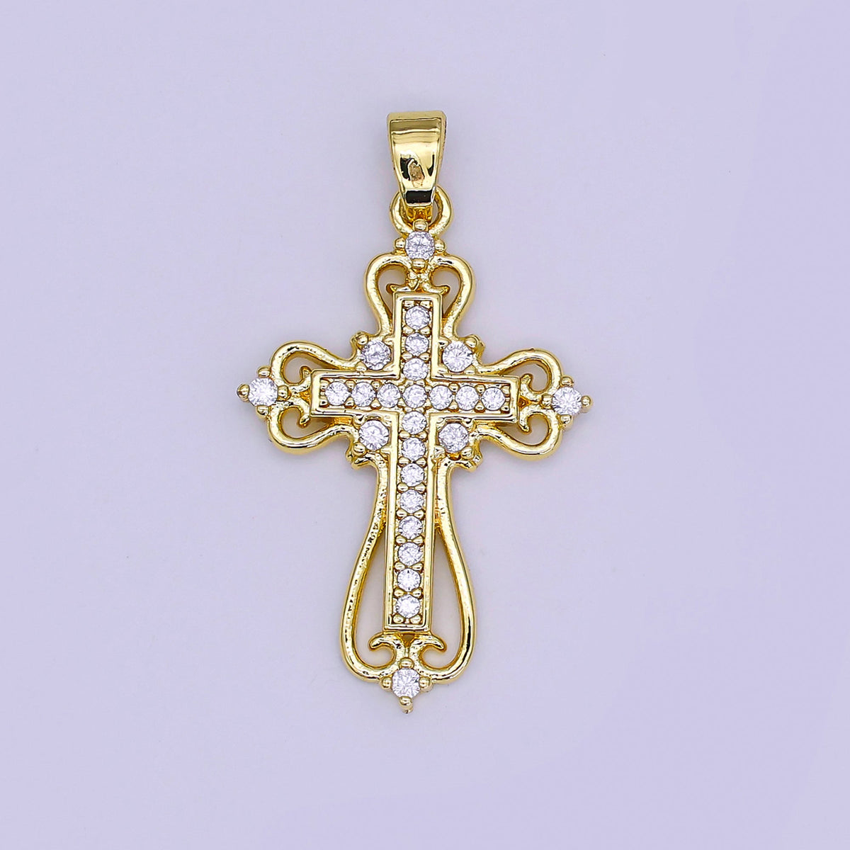 Beautiful Gold Ornate Cross Necklace Pendant Charm for Religious Christian Catholic Jewelry Making H-404