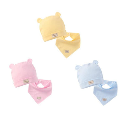 Cute Kids Hat with Bibs Candy Solid Colors for Boys and Girls Beanies Hats Cotton new Born Baby caps &amp; Bibs