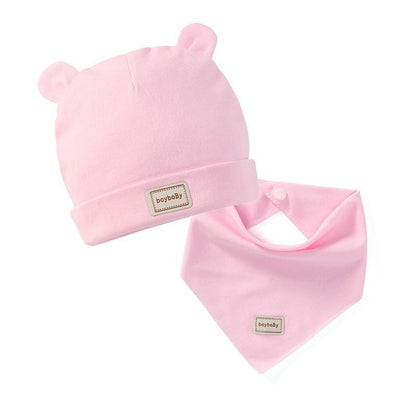 Cute Kids Hat with Bibs Candy Solid Colors for Boys and Girls Beanies Hats Cotton new Born Baby caps &amp; Bibs