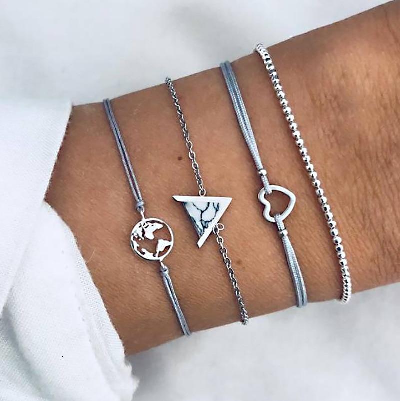 Boho Rose Map Bracelets &amp; Bangles for Women Bohemian Round  Charm Bracelet Set Fashion Multilayer Accessories Luxury Jewelry