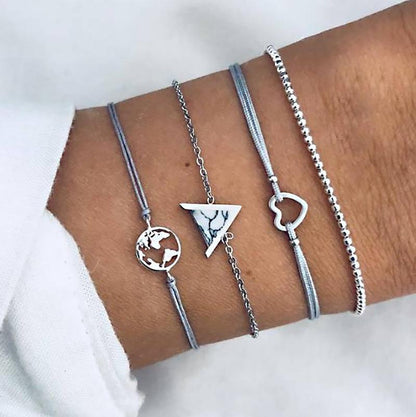 Boho Rose Map Bracelets &amp; Bangles for Women Bohemian Round  Charm Bracelet Set Fashion Multilayer Accessories Luxury Jewelry