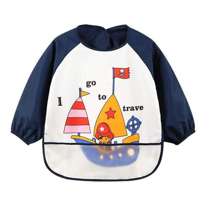 Cute Cartoon Print Baby Waterproof Long Sleeve Apron Children Feeding Smock Bib Baby Accessories
