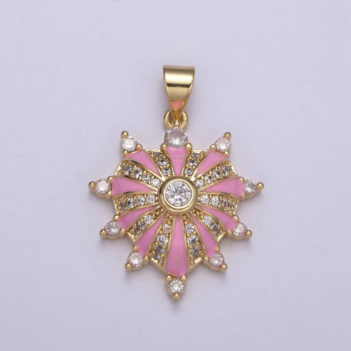 24K Gold Filled 27mm White, Red, Black, Pink Enamel Micro Paved CZ Heart Pendant | H436 - H441