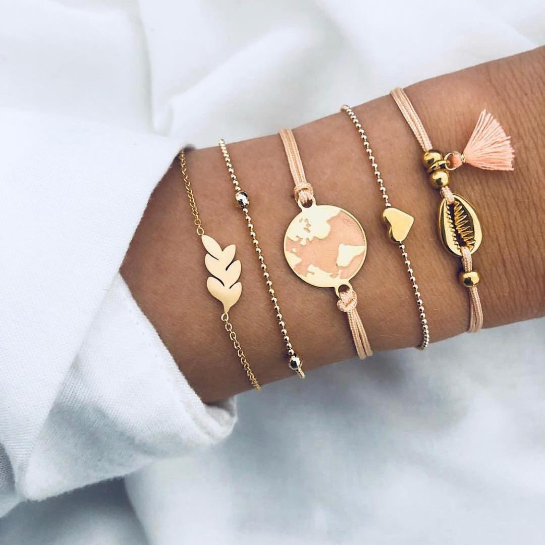 Boho Rose Map Bracelets &amp; Bangles for Women Bohemian Round  Charm Bracelet Set Fashion Multilayer Accessories Luxury Jewelry