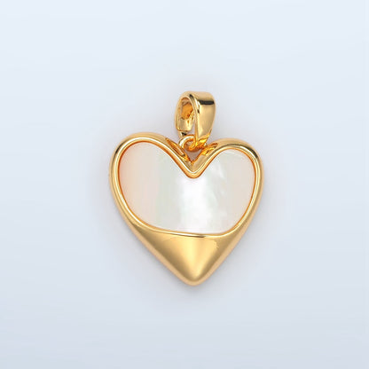 24K Gold Filled 16mm Shell Pearl Molten Bezel Heart Pendant | H498