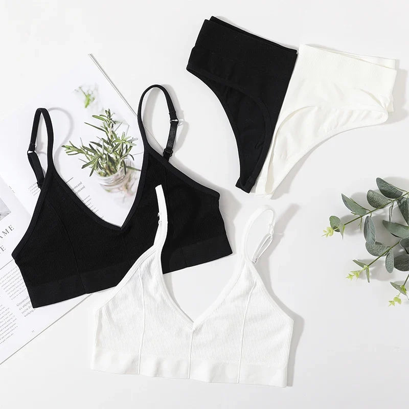 Women Seamless Bra And Panties Set Low Rise Thongs U-Shape Back Crop Top Bralette Comfort Sport Underwear Sexy Lingerie Set