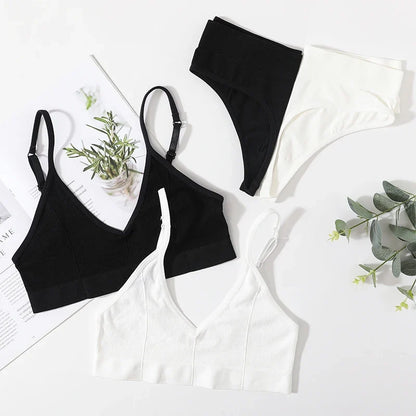 Women Seamless Bra And Panties Set Low Rise Thongs U-Shape Back Crop Top Bralette Comfort Sport Underwear Sexy Lingerie Set