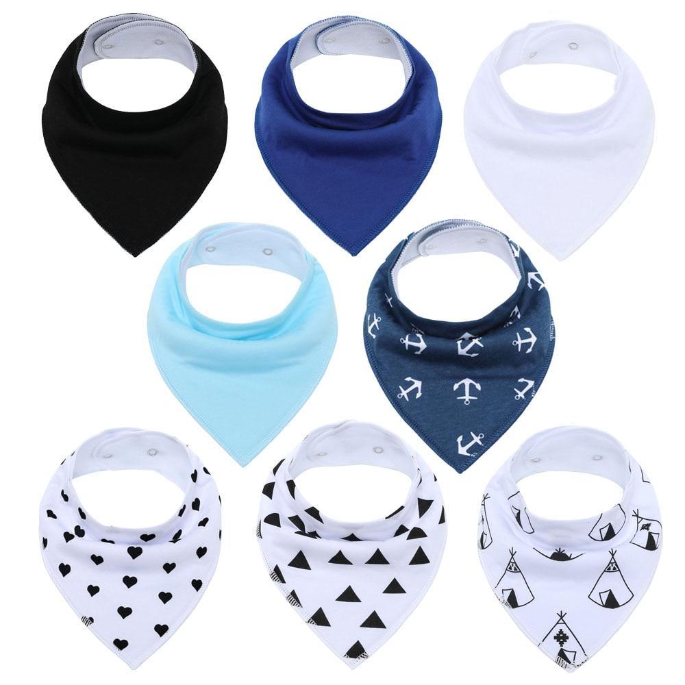 8PCS/SET Comfortable Colorful 100% Organic Cotton Adjustable Snaps Bandana Saliva Bibs For Baby Boys &amp; Girls Kids
