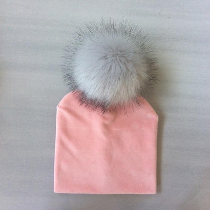 Kids Girls Solid Hat With Pompon Baby Beanie Pompom Cap Children&