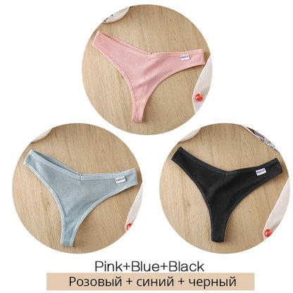 3-Piece Cotton G-String Thongs for Women – Breathable Low-Rise Panties