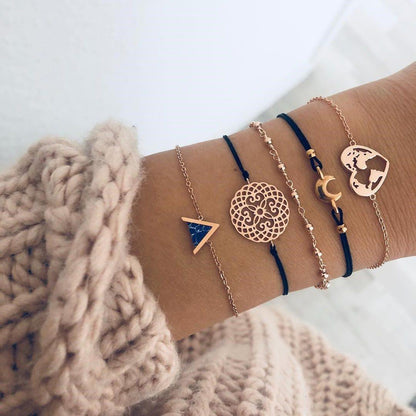 Boho Rose Map Bracelets &amp; Bangles for Women Bohemian Round  Charm Bracelet Set Fashion Multilayer Accessories Luxury Jewelry