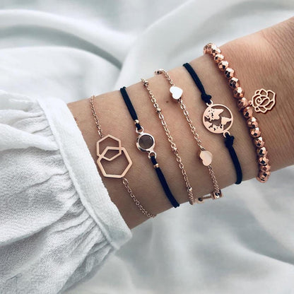 Boho Rose Map Bracelets &amp; Bangles for Women Bohemian Round  Charm Bracelet Set Fashion Multilayer Accessories Luxury Jewelry